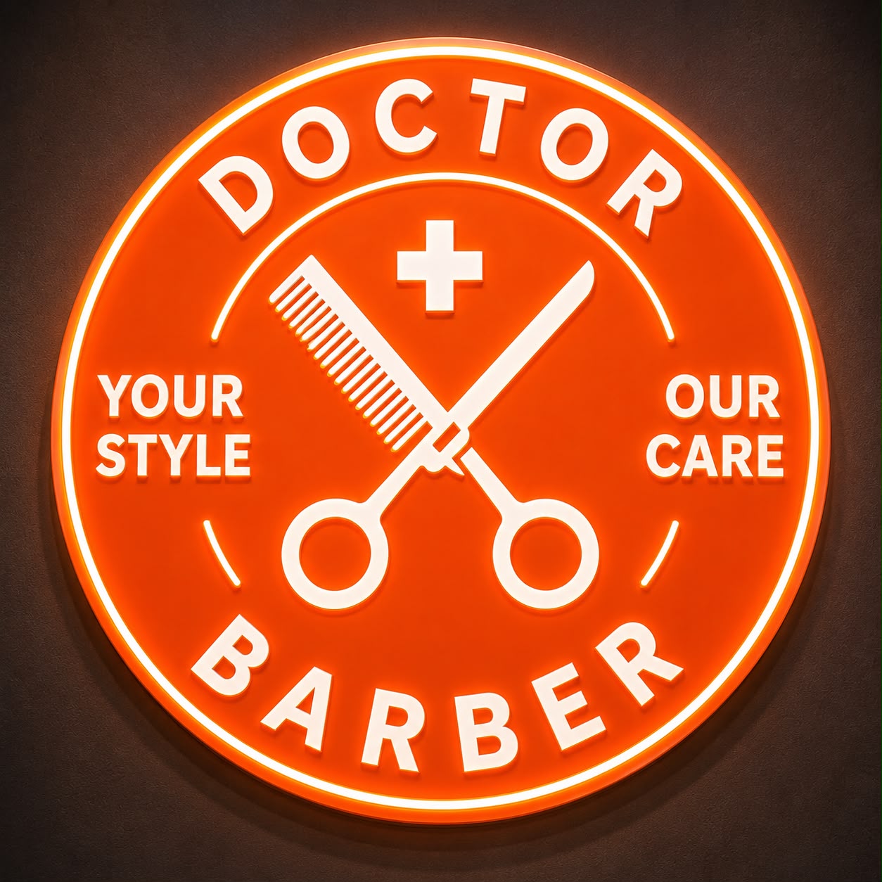 Doctor Barber neon badge logo